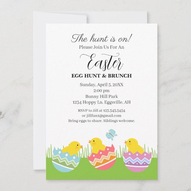 Convites Easter Invitation Chicks with eggs cute  (Frente)