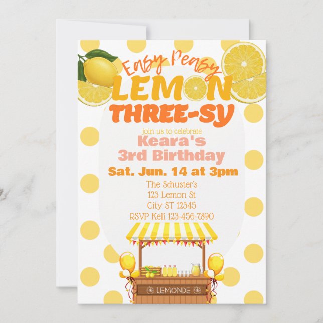 Convites Easy Peasy Lemon Three-sy, Lemon 3rd Birthday (Frente)