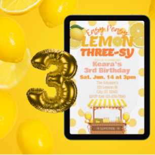 Convites Easy Peasy Lemon Três Anos, Aniversário de 3 anos 