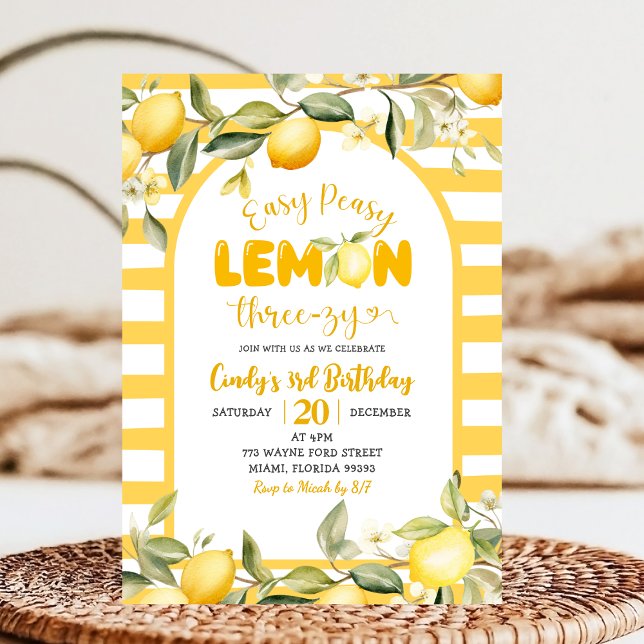 Convites Easy Peezy Lemon ThreeZy Lemon 3rd Birthday  (Criador carregado)