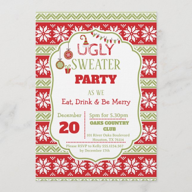 Convites Eat, Drink an Be Ugly Ugly Christmas Sweater Party (Frente)