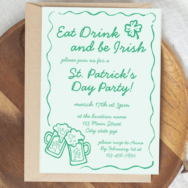 Convites Eat Drink and Be Irish Party Invitation (Criador carregado)