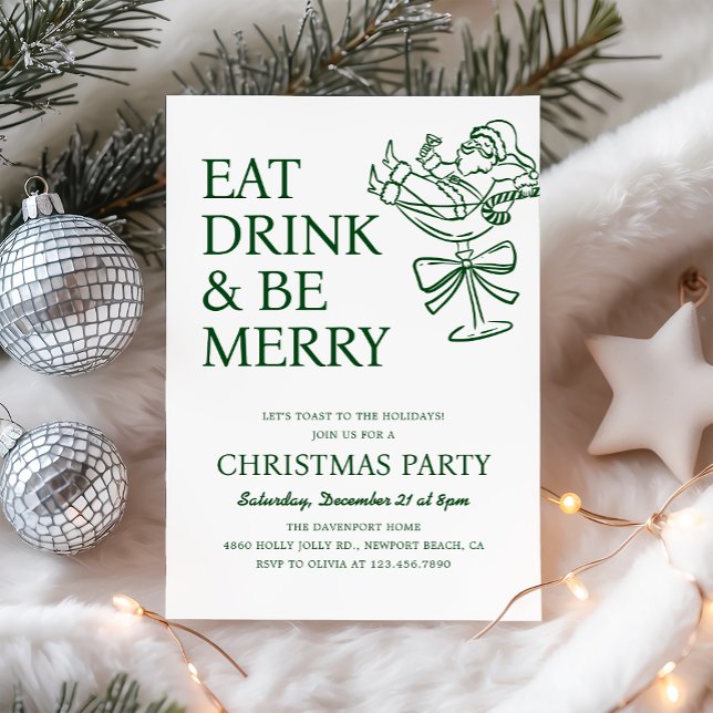 Convites Eat Drink and Be Merry Fun Santa Christmas Party (Criador carregado)