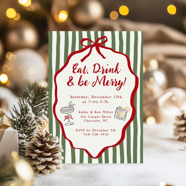 Convites Eat Drink & Be Merry Christmas Party Bow (Criador carregado)