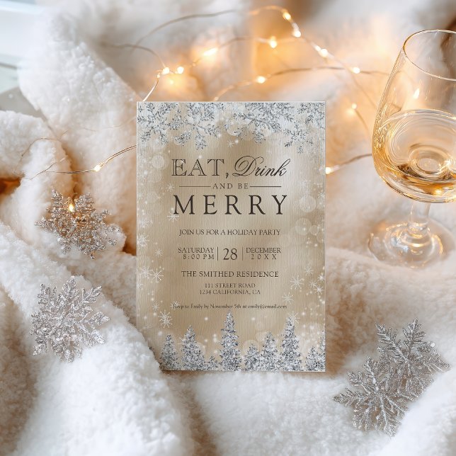 Convites Eat Drink Merry Gold Silver Christmas party (Eat Drink Merry Gold Silver Christmas party Invitation)