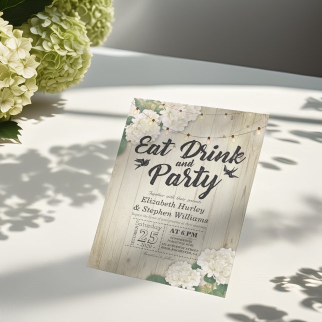 Convites EAT Drink & Party Weding Flower Wood String Light (Criador carregado)