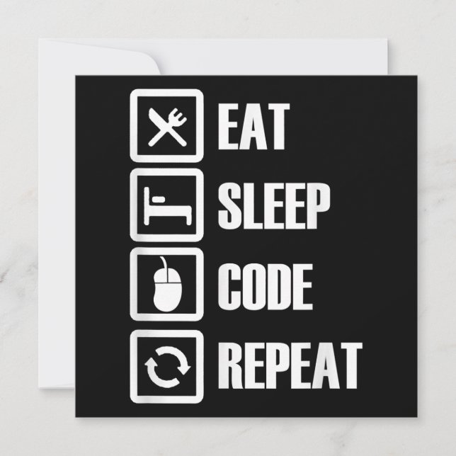 Convites Eat Sleep Code Repetir Engenheiro de programação d (Frente)