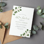 Convites Ecalyptus watercolor elegante com 60 Festas de ani<br><div class="desc">Pequena e simples coloração d'água moderna,  eucalipto verde,  folhagem 60 e Fabulosa sexagésima convite de aniversário.</div>