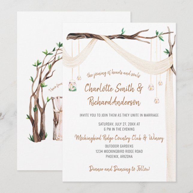 Convites Eclectic Dcolza, Mason Jar Lights, Archway Wedding (Frente/Verso)