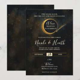 Convites Eclipse de Poeira Estelar Dourada Casamento Celest