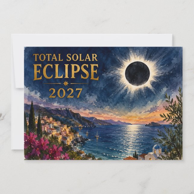Convites Eclipse Total do Sol 2027 Mediterrâneo  (Frente)