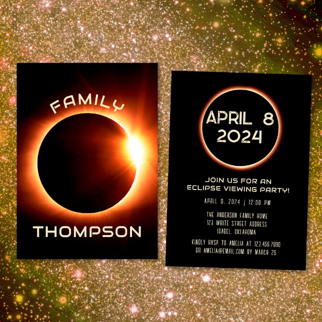 Convites Eclipse Total do Sol da Família Americana 8 de abr (Front / Back)
