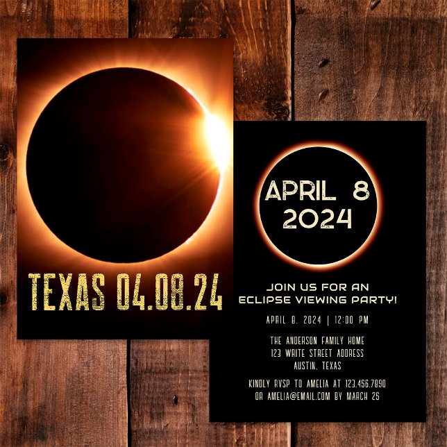 Convites Eclipse Total Texas 2024 Personalizado (Front/Back)