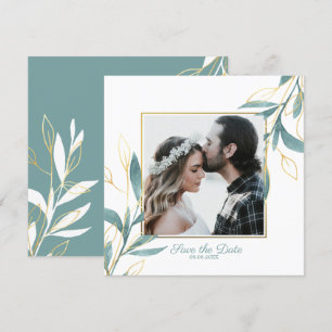 Convites Economias florais da aguarela verde dourada a data