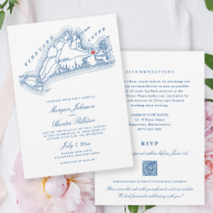 Convites Edgartown MA Tudo-em-Um Casamento Código QR Azul M