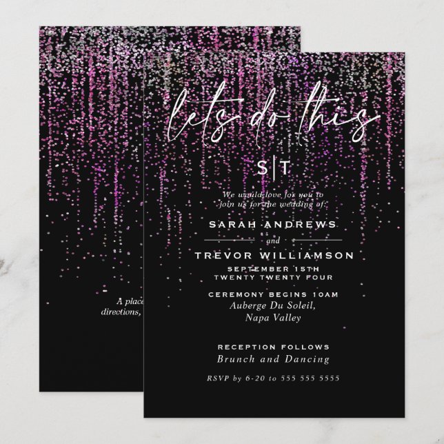 Convites Edgy Chic Magenta Glitter Garland Invitation (Frente/Verso)