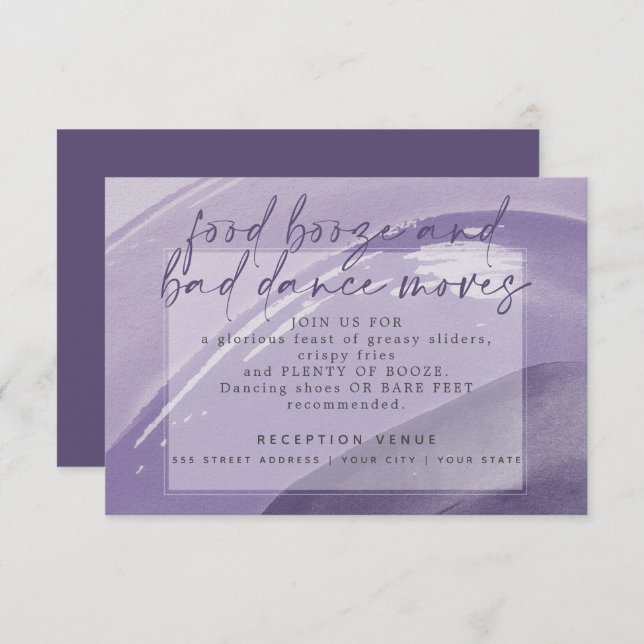 Convites Edgy Watercolor Stroke Plum Reception (Frente/Verso)