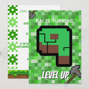 Convites Edifício Verde do Gamer Pixelado Nível 9