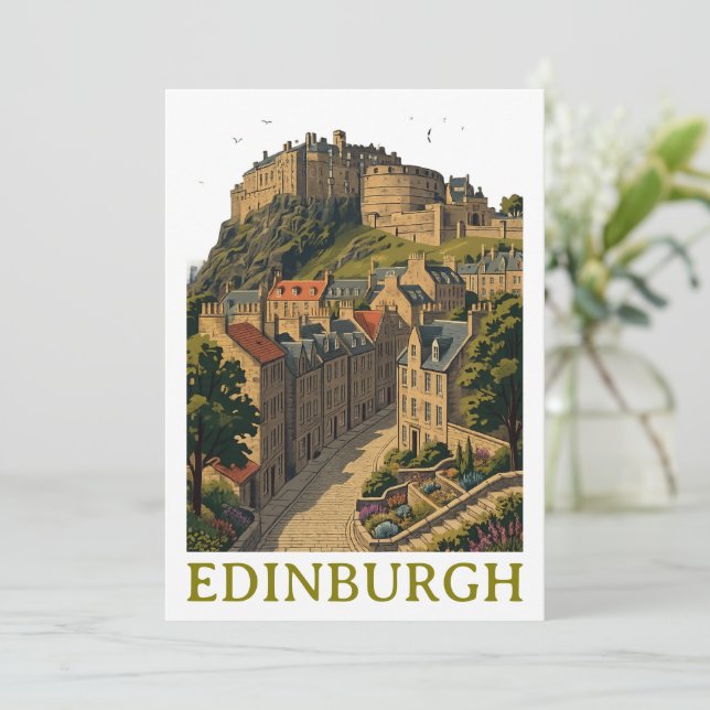 Convites Edimburgo Escócia Ícone de Viagens Antigas Castelo (Em pé/Frente)