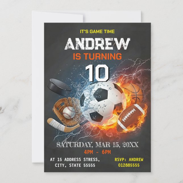 Convites Editable All Star Sports Birthday Invitation (Frente)