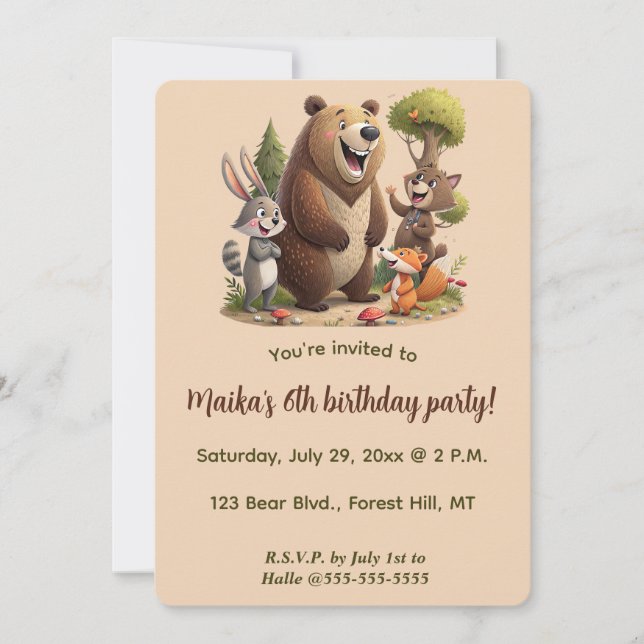 Convites Editable Animals of the Forest Birthday (Frente)