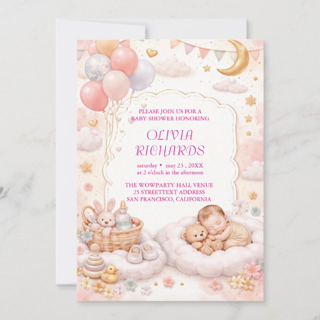 Convites Editable Baby Shower Invitation Template  (Frente)