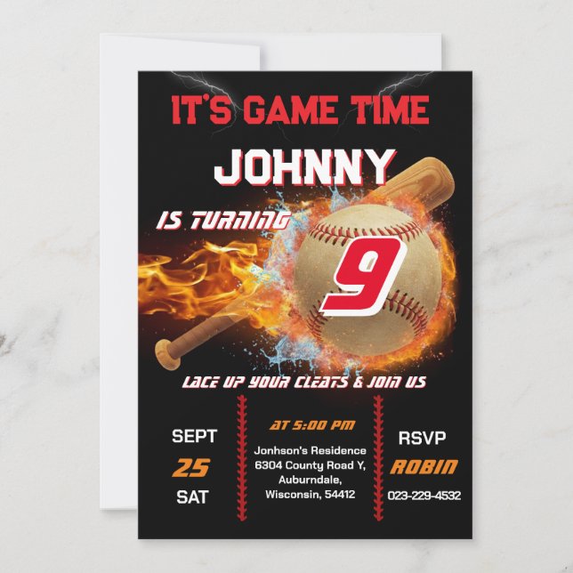 Convites Editable Baseball Birthday Invitation (Frente)