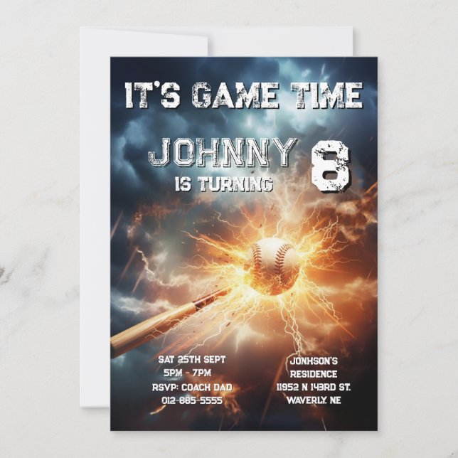 Convites Editable Baseball Birthday Invitation (Frente)