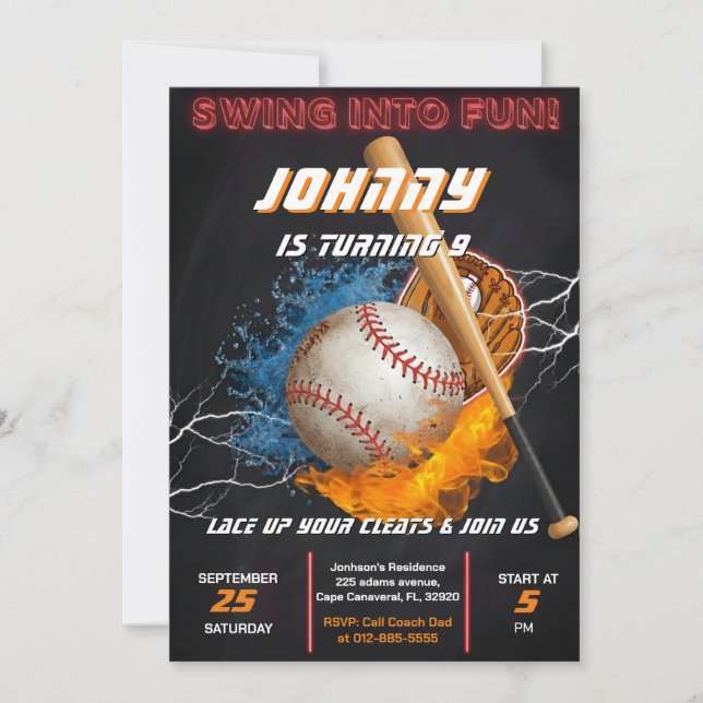 Convites Editable Baseball Birthday Invitation Template (Frente)