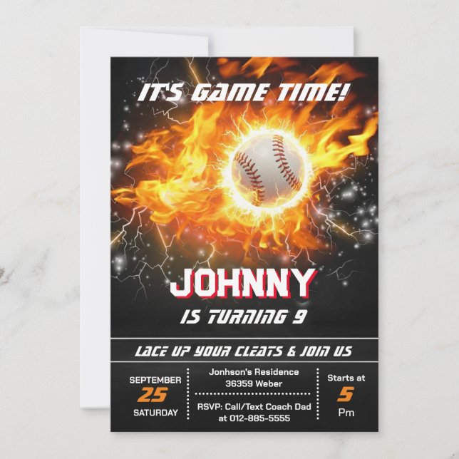 Convites Editable Baseball Birthday Party Invitation (Frente)