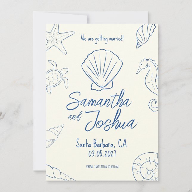 Convites Editable Beach Wedding Save the Date Card (Frente)