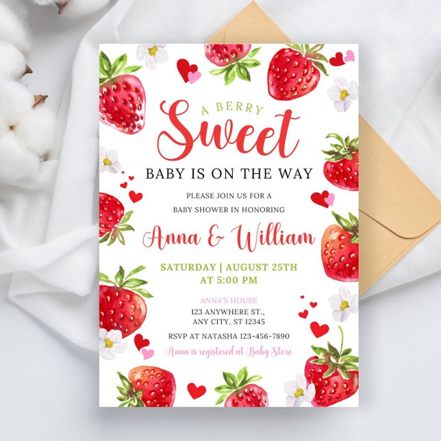 Convites Editable Berry Sweet Baby Shower Invitation, Blush (Criador carregado)