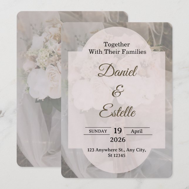 Convites Editable Boho Neutral Wedding Invitation Template (Frente/Verso)