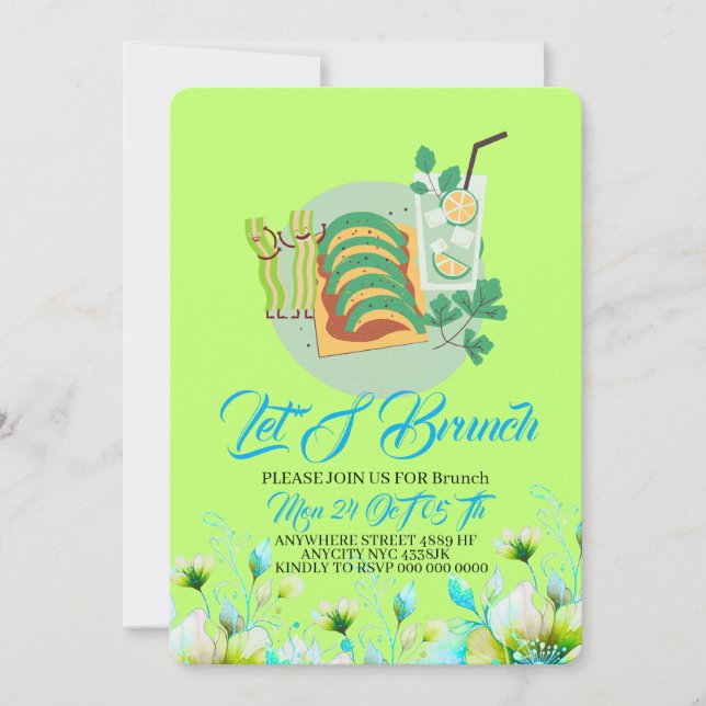 Convites Editable Brunch Invitation, Let's Brunch Invitatio (Frente)
