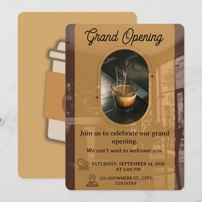 Convites Editable Cafe Opening Invitation Card Design (Frente/Verso)