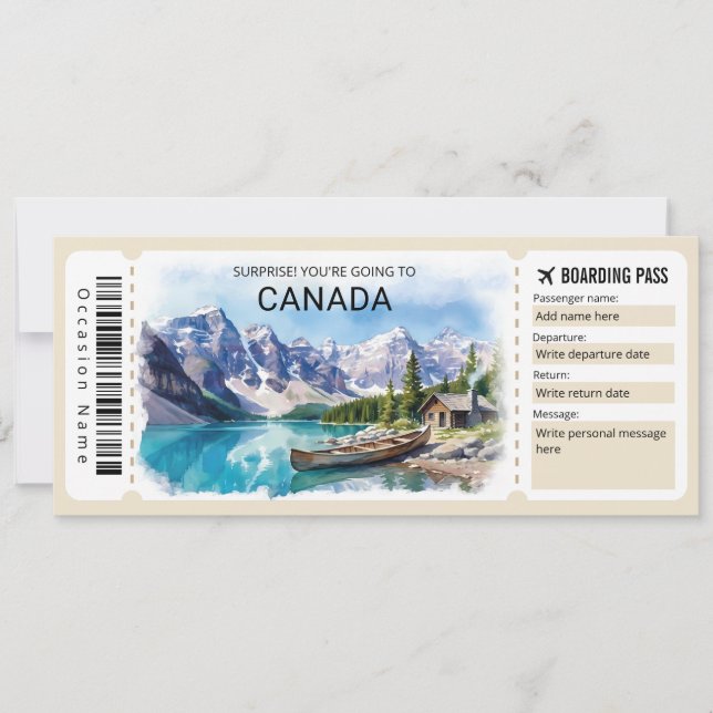 Convites Editable Canada Trip Boarding Pass Ticket (Frente)