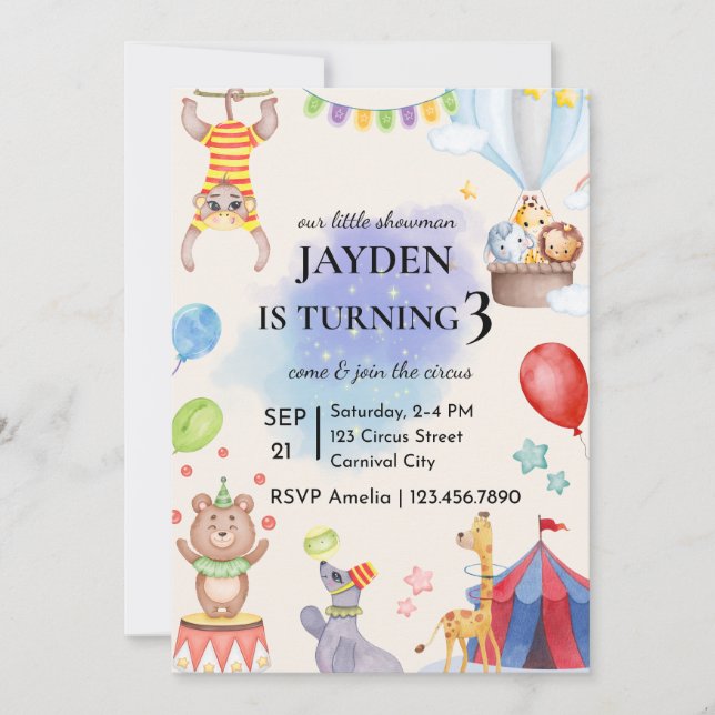 Convites Editable Circus Birthday Invitation (Frente)