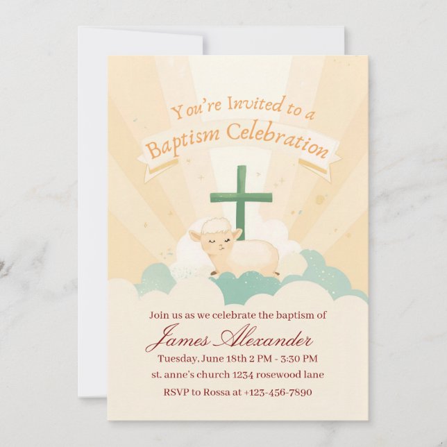 Convites Editable Classic Baby Baptism  (Frente)