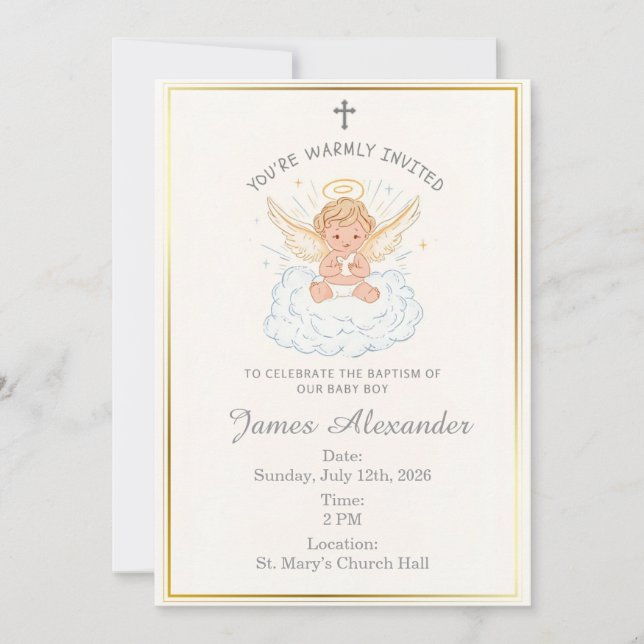 Convites Editable Classic Baby Baptism Invitation (Frente)