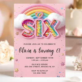 Convites Editable Colorful Rainbow Sequin 6th Birthday Invi