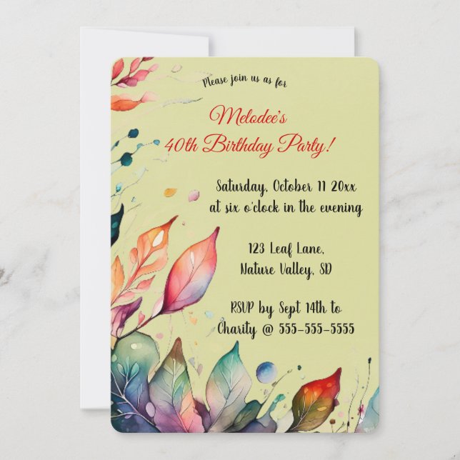 Convites Editable Colourful Leaves Invitation (Frente)