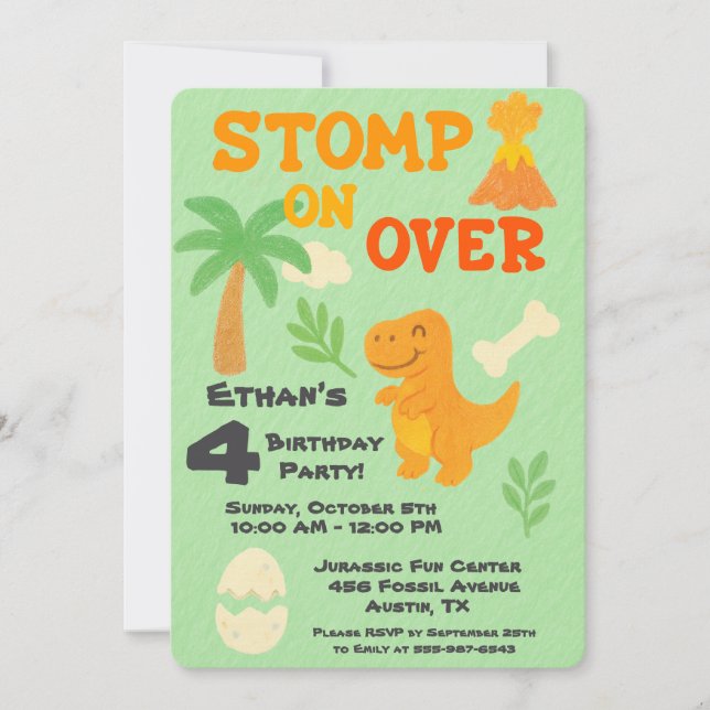 Convites Editable Crayon Style – Dinosaur Roarsome Birthday (Frente)