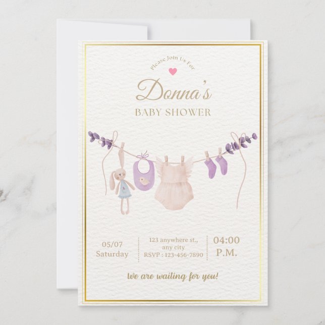 Convites Editable Cute Pastel Baby Shower (Frente)