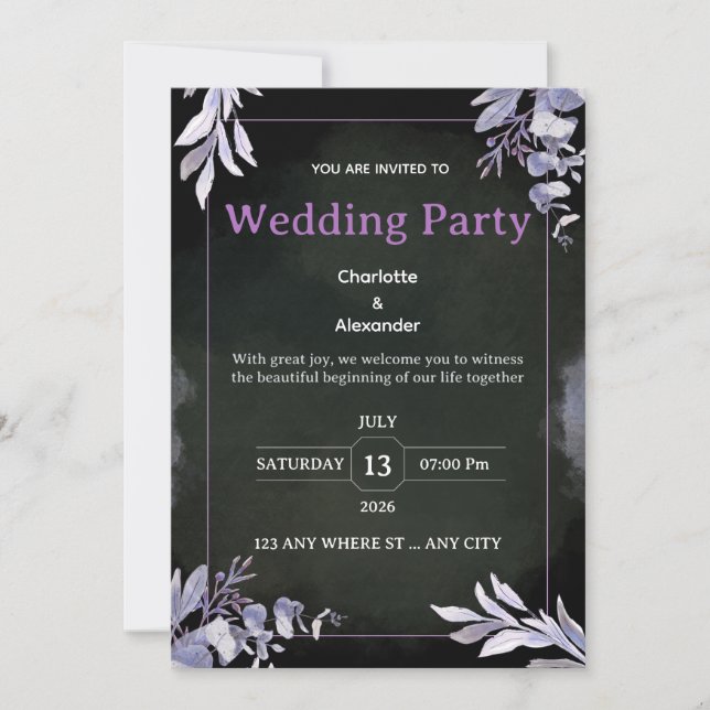 Convites Editable Dark Botanical Wedding Invitation (Frente)