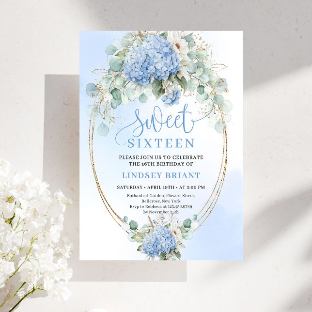 Convites Editable Digital Blue Hydrangeas Sweet Sixteen  (Editable Digital Blue Hydrangeas Sweet Sixteen Invite)