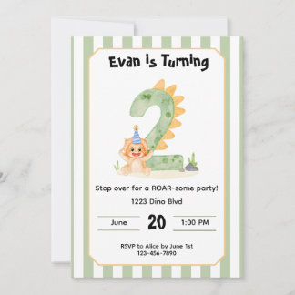 Convites Editable Dinosaur 2nd Birthday Invitation 