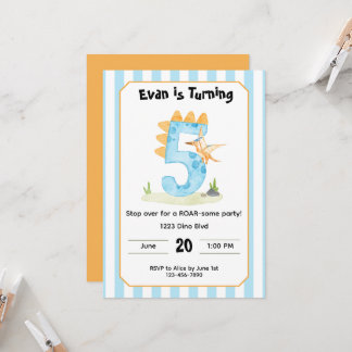 Convites Editable Dinosaur 5th Birthday Invitation 