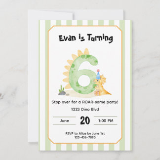 Convites Editable Dinosaur 6th Birthday Invitation 