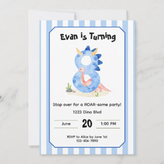 Convites Editable Dinosaur 8th Birthday Invitation 