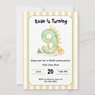 Convites Editable Dinosaur 9th Birthday Invitation 